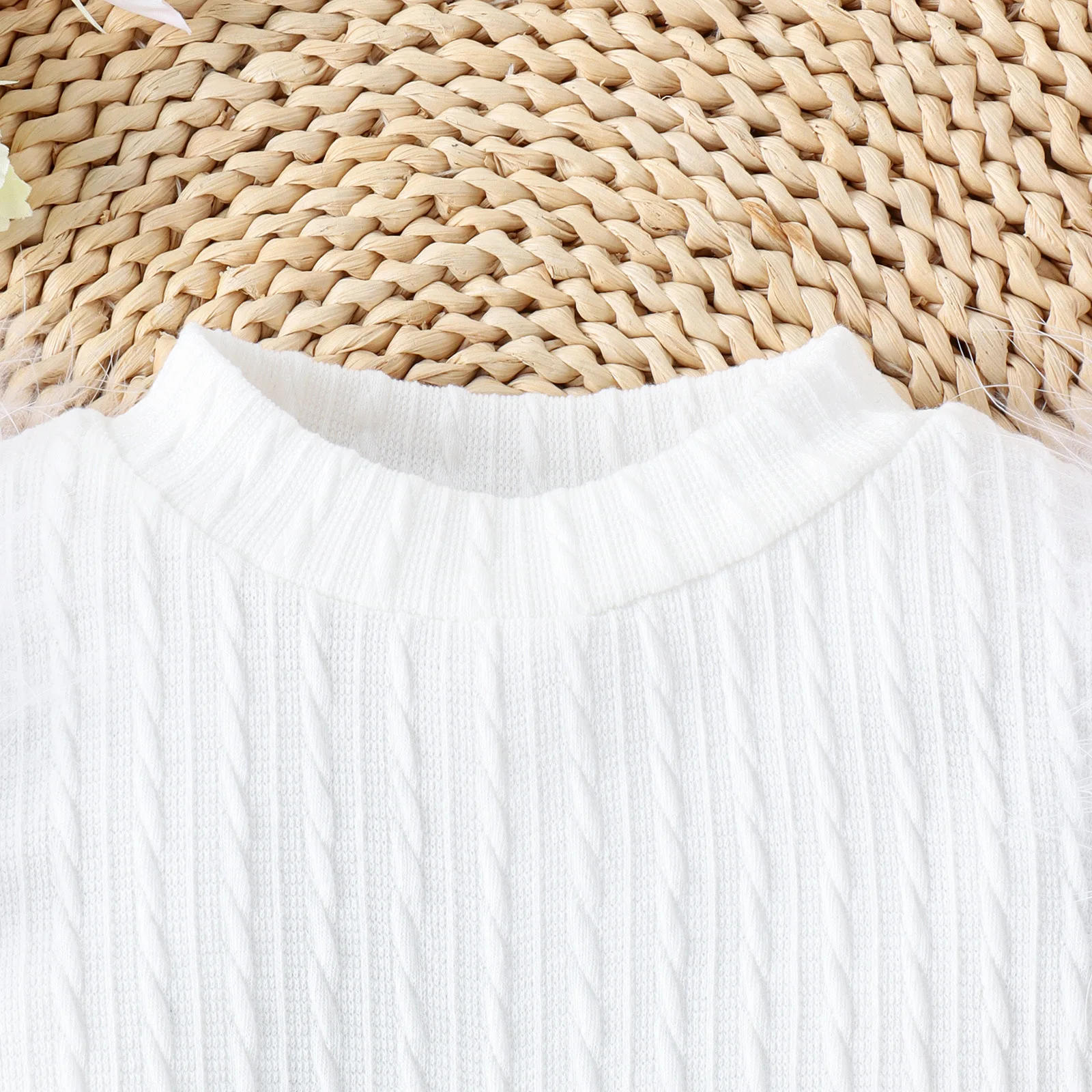 Description Picture 6 of itemGirls Children Clothing Suit Autumn Winter Long-sleeved Patchwork Soft Fur Rib Knit Sweater Top with Wool Short Skirt and Belt