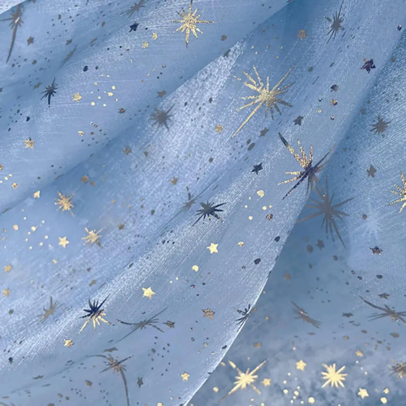 Description Picture 6 of itemStar Moon Sequin Pattern Gilded wrinkled Fabric Shiny Silk Crepe Organza Ming Made Hanfu Large Sleeved Shirt Outside Material
