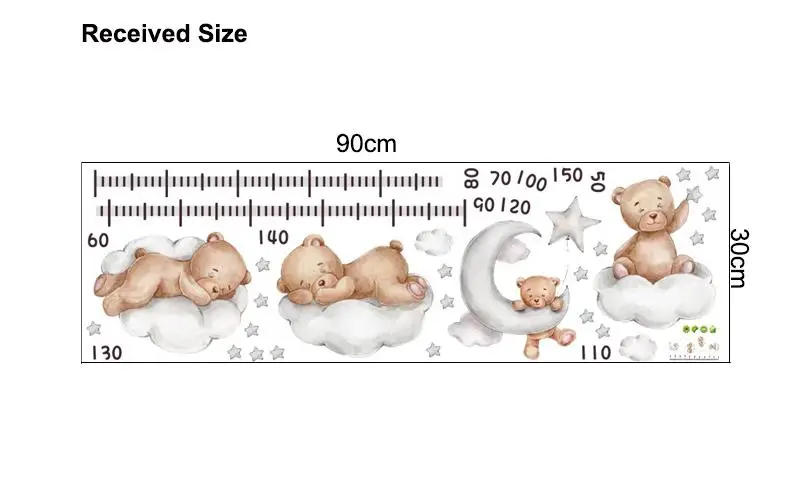 Description Picture 2 of itemCute Bear Wall Sticker for Children Girls Boys Baby Room Decoration Kawaii Height Measure Growth Chart Wallpaper Cloud Moon Star
