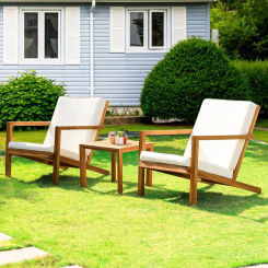Idzo Eleve 400lbs Capacity Outdoor Club Chairs Set of 2 with Wooden Side Table, FSC Certified Acacia Wood Patio Furniture Set