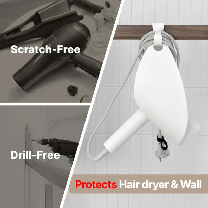 Description Picture 4 of itemHair Dryer Holder Wall Hanging Non Punching Hair Straightener Dryer Hair Stand Bathroom Organizer Shelves Storage Hanging Rack