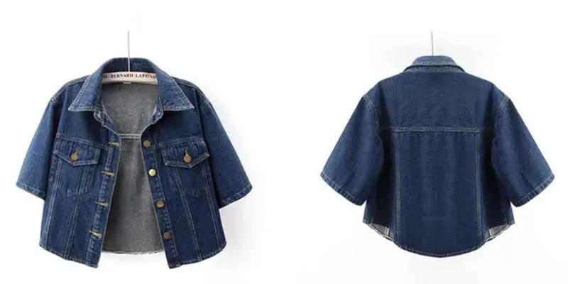 Description Picture 4 of itemVintage Cropped Denim Jacket Women Summer Loose Single Breasted Turn Down Collar Short Sleeve Tops Harajuku Casual Jean Jacket