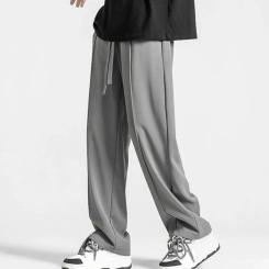 Men Straight-leg Pants Men's Loose Ice Silk Quick-drying Sweatpants with Drawstring Waist Side Pockets Wide Leg Gym Training