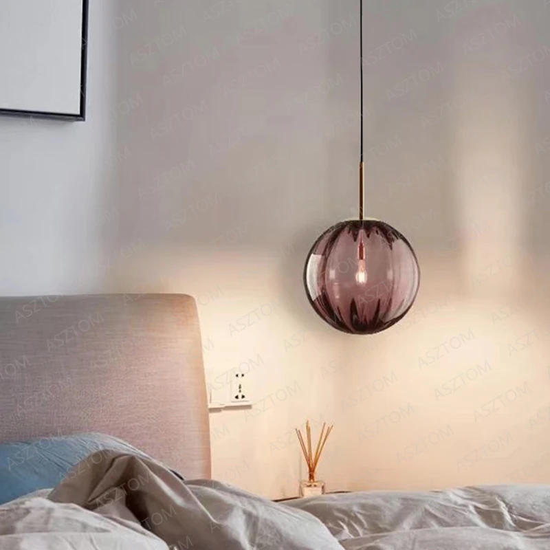 Description Picture 5 of itemColored glass ball Pendant Light Nordic LED Hanglamp For Bedroom Dining Room Bar Decor Loft Luminaire Suspension Kitchen Fixture