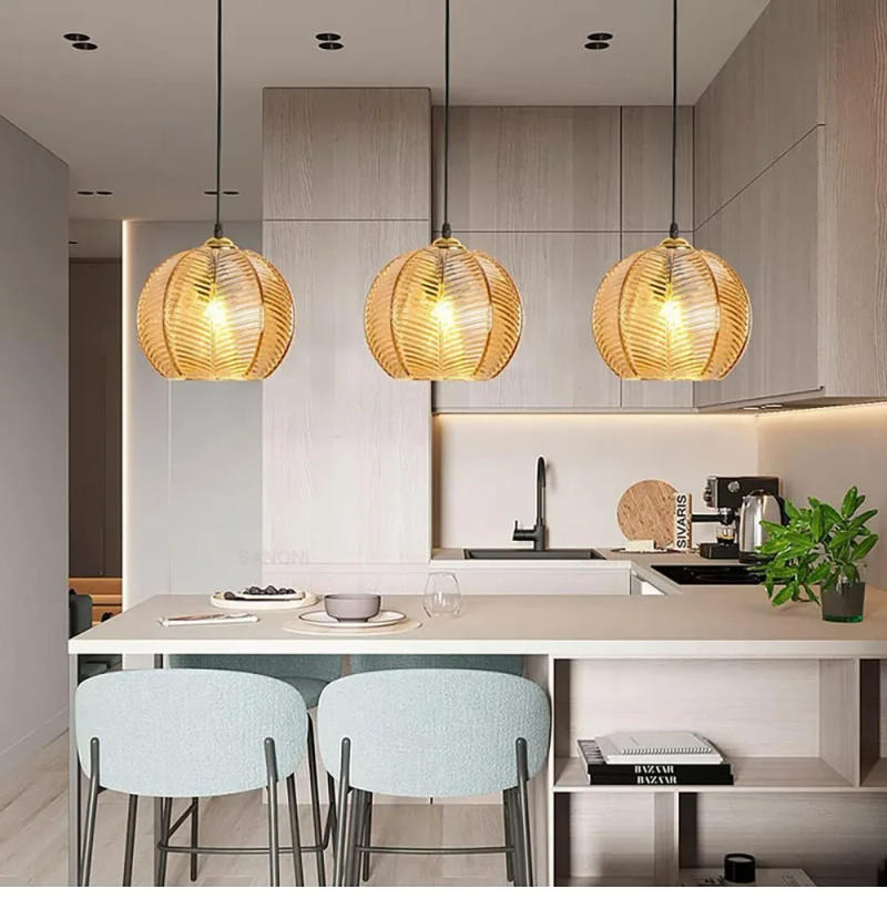 Description Picture 4 of itemStriped Glass Nordic Chandelier Modern Kitchen Island Pendant Light for Dining Room Bedside Home Decor Hanging Ceiling Lamps