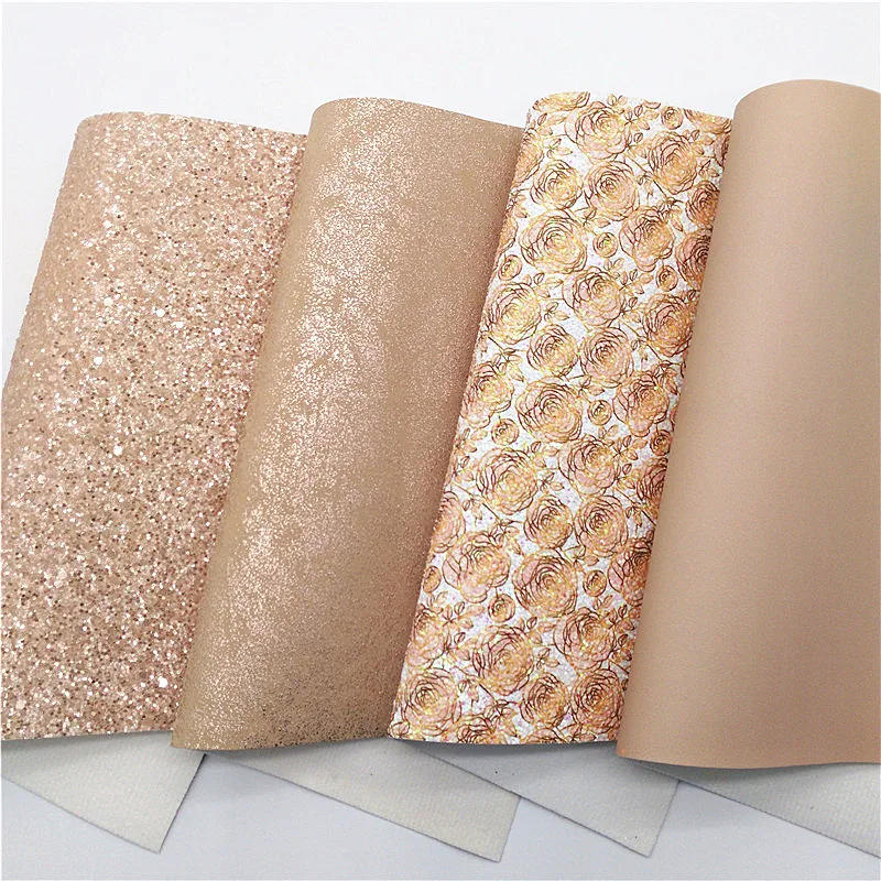 Description Picture 3 of itemNude Chunky Glitter Leather Roses Custom Leather Metallic Synthetic Leather Vinyl Leather Sheets For Bows DIY 21x29CM Q835