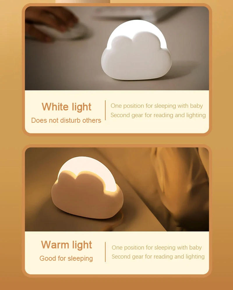 Description Picture 3 of itemUSB Wireless Night Light Mini Adorable Cloud Shape LED Night Lighst For Bedroom Baby Children Bedroom Desktop Decoration Lamps