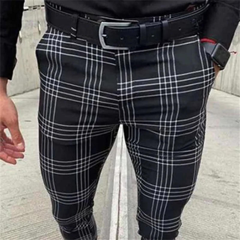 Description Picture 2 of item2024 New Fashion Trend Casual Large Plaid Slim Fit And Slimming Long Pants Men's Trousers