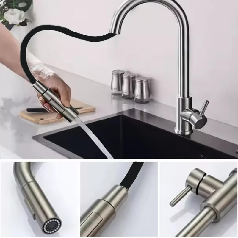 Description Picture 3 of itemKitchen Faucet Stainless Steel Brushed Faucet Kitchen Sink Faucet Pull-out Kitchen Water Faucet Single Hole Faucet