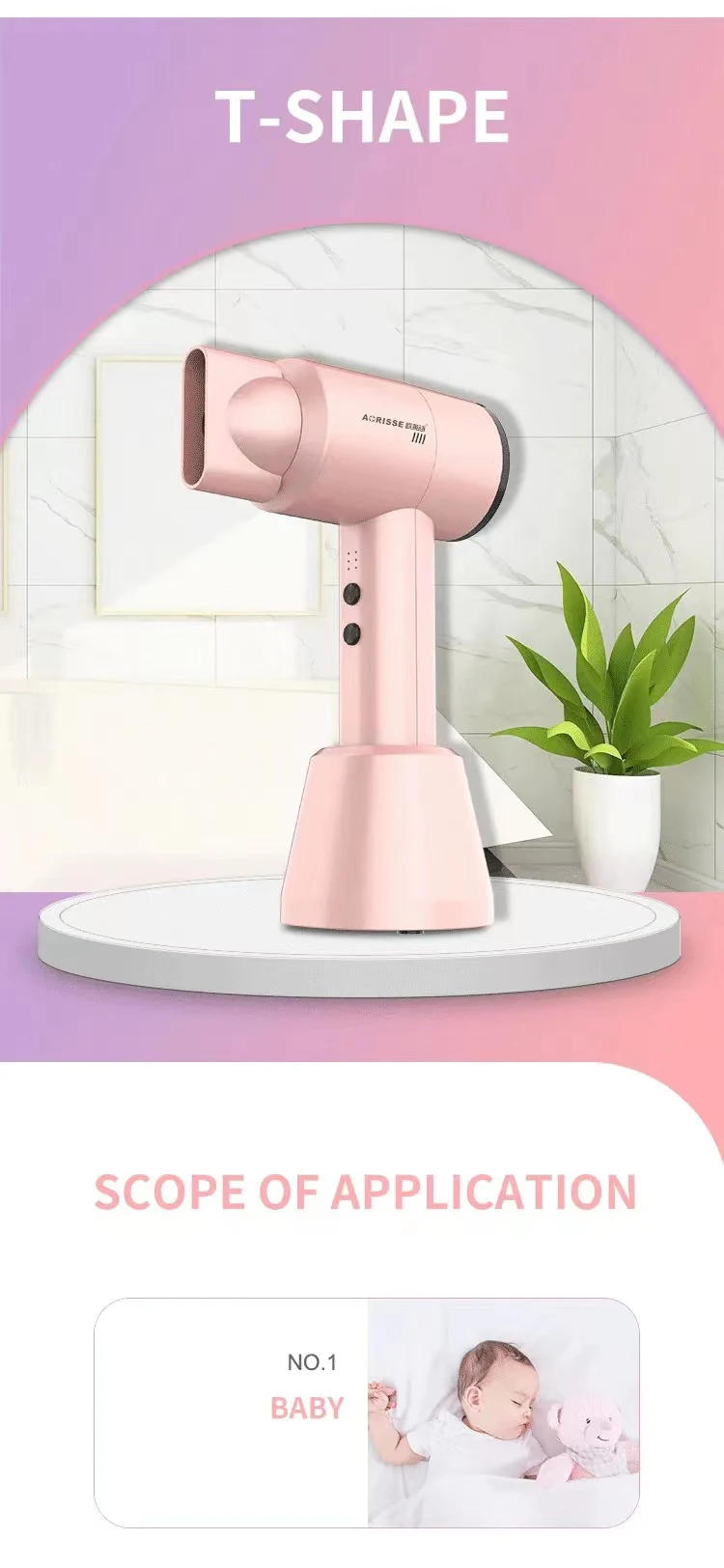 Description Picture 6 of itemPowerful Portable Wireless Rechargeable Hair Dryer With Cold And Hot Air Lithium Battery Cordless 300W Outdoor Travel Blow Dryer