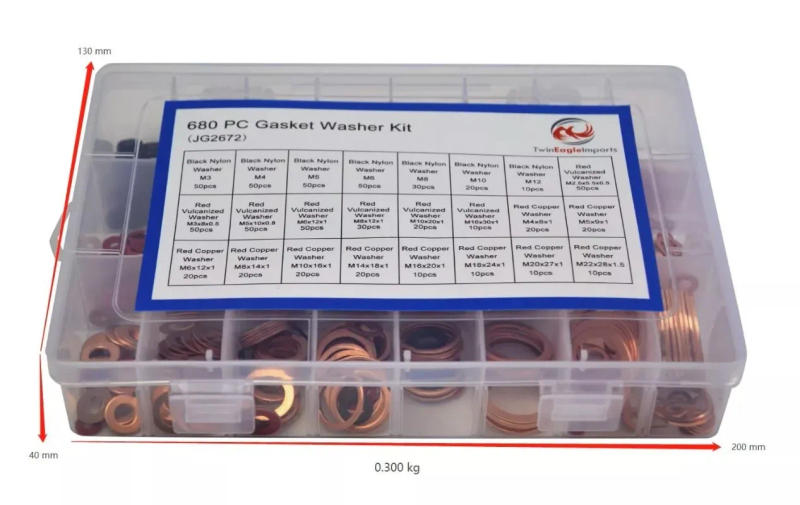 Description Picture 4 of item680PCS Copper Washers Nylon Washers Red Paper Fibre Washers Gasket Kit M4/M5/M6/M8/M10/M14/M16 M18 M20 M222For Sump Plugs Washer