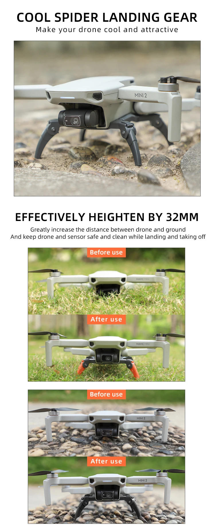 Description Picture 4 of itemLanding Gear for DJI Mavic Mini 2/SE Mini 4K Height Extended Leg Protector Quick Release Feet Extensions Drone Accessories