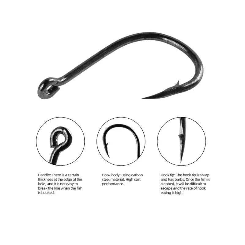 Description Picture 4 of item500 PCS/Box Set Boxed 3#-12# 50Pcs Each Fishing Hooks Set High Carbon Steel Barbed FishHooks for Saltwater Freshwater Fishing