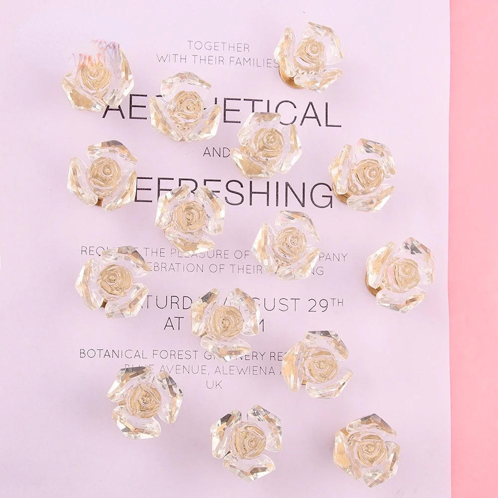 Description Picture 2 of itemLight Luxury 30mm Crystal Handmade Glass Rose Brass Handle Bottom Rest Light Luxury Single Hole Drawer Cabinet Door Handle