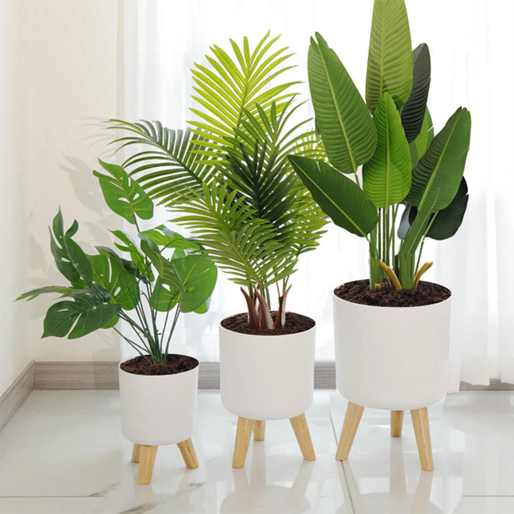Description Picture 4 of itemFloor-standing Round Flower Pot Feet Herbs Self Watering Drainage System Bonsai For Plants With Wooden Legs Nursery Modern