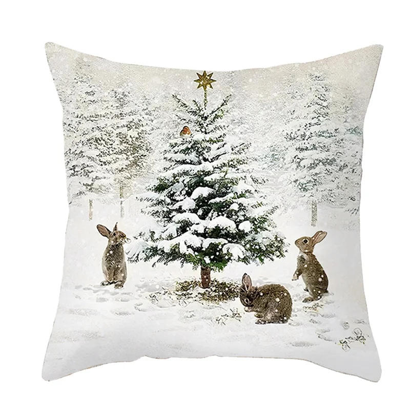 Description Picture 2 of itemChristmas Cushion Cover Peach Skin Pillowcase Elk Throw Pillow 2023 Xmas Gifts Sofa Decorative Cushions Christmas Pillow Covers