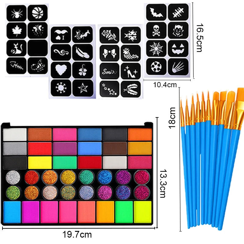 Description Picture 6 of item42-Color UV Neon Face Paint Kit - Water-Soluble Glow In Dark Body Makeup For Halloween & Christmas Parties