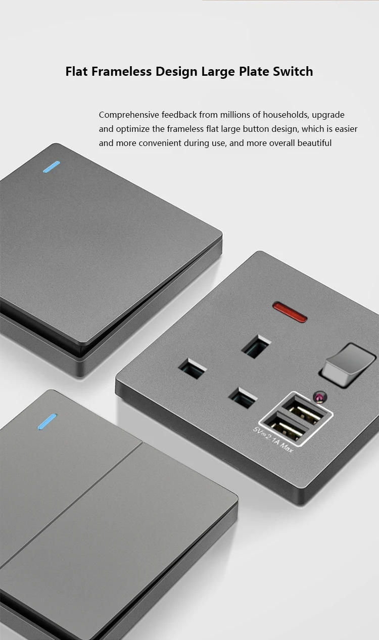 Description Picture 4 of itemUniversal USB Type-c 18W Fast Charge Power Socket plug,Home Wall Light Switch,UK 13A with Dual USB Electrical outlet AC110-250V