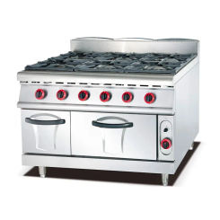 Lyroe Commercial Kitchen Freestanding Stainless Steel 6 Burner Head Oven Gas Range with Cabinet and Oven Stand