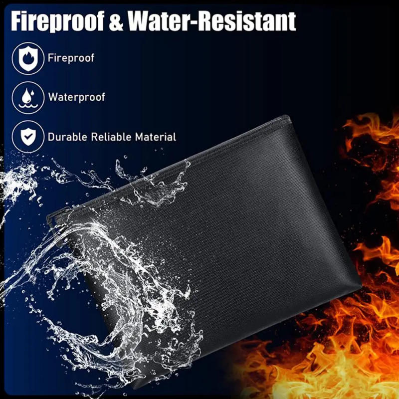 Description Picture 3 of itemFireproof Document Bag Waterproof Money Bags Fire Safe Storage Pouch with Zipper Cash File Envelope Holder for Home Office