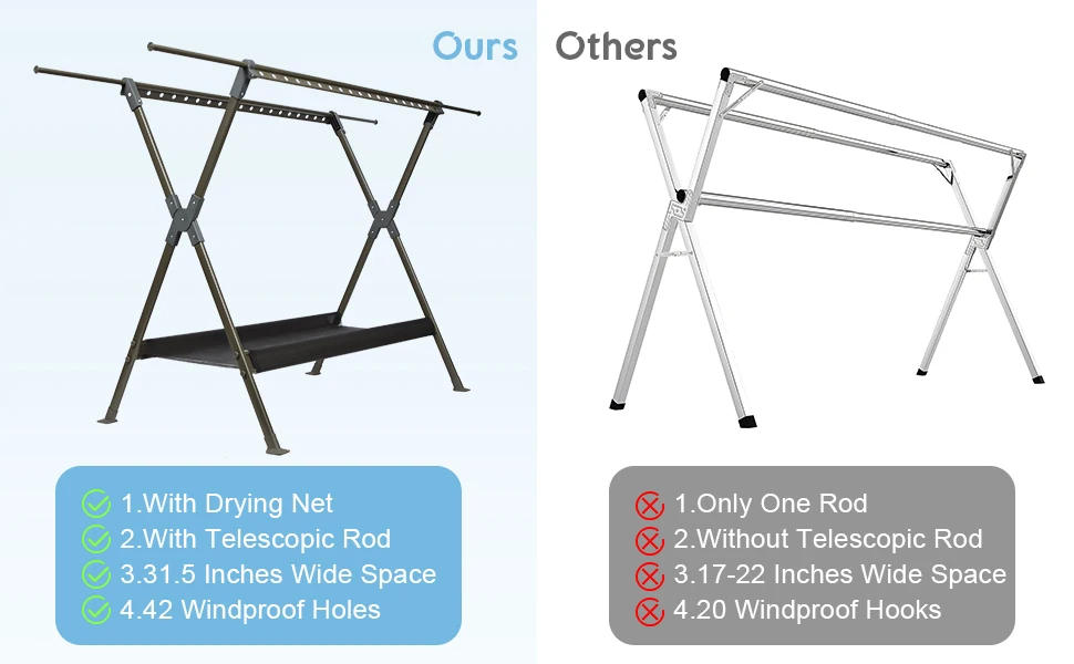 Description Picture 2 of item90 Inches Outdoor Clothes Drying Rack Foldable,Retractable Large Drying Rack Clothing