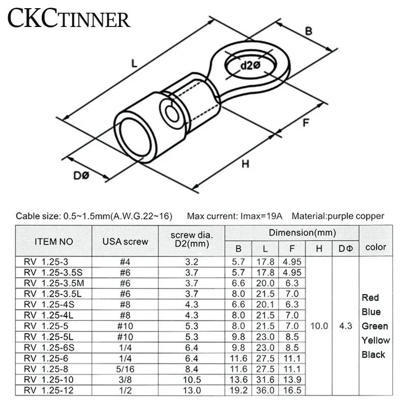Description Picture 2 of item100Pcs A.W.G 22-16 RV Crimp Terminal Insulated Ring Wire Connectors Wiring Terminals Circular Round Cold Press Cable End Connect