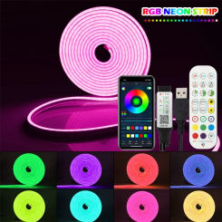 Bluetooth LED Neon Lights with Remote APP Control 5V USB Flexible Neon Strip Lights RGB Rope Lights for Bedroom Room Decor