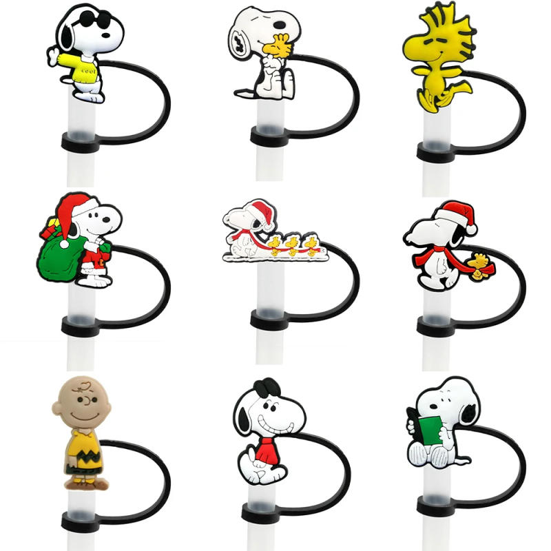 Description Picture 5 of item28pcs Cute Snoopy Silicone Straw Toppers for 10mm,Straw Caps for Glass Cup,with 30&40Oz Tumbler with Handle Dust-Proof Reusable