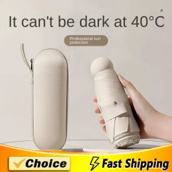 Foldable 5-fold umbrella, rain or shine capsule umbrella, anti-sun visor pocket, women's high-end sense