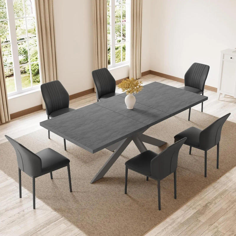 Description Picture 2 of itemDining Table Set for 6 Modern 78'' Dark Wood Dining Table and Fabric Dining Chairs Set of 6 Table and Chairs Set of 6 Ideal