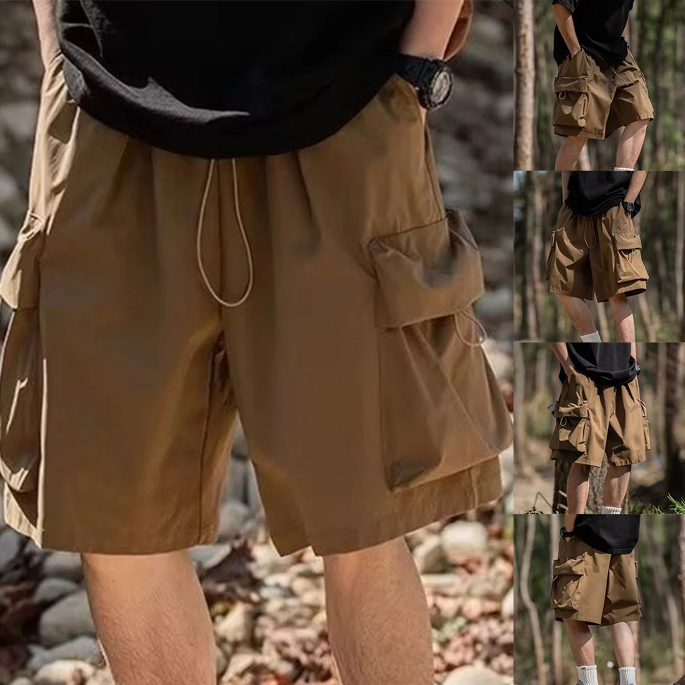 Description Picture 2 of itemMen Wide-leg Shorts Men\\\'s Quick-drying Beach Shorts With Elastic Drawstring Waistband Pockets Summer Wide Leg Shorts