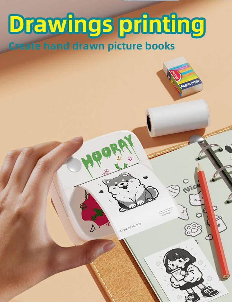 Description Picture 3 of itemMini Printers 16 Roll Kit 8 Roll Thermal Paper 8 Roll Sticker Paper Portable Label Maker Printer for DIY Note Photo Printing