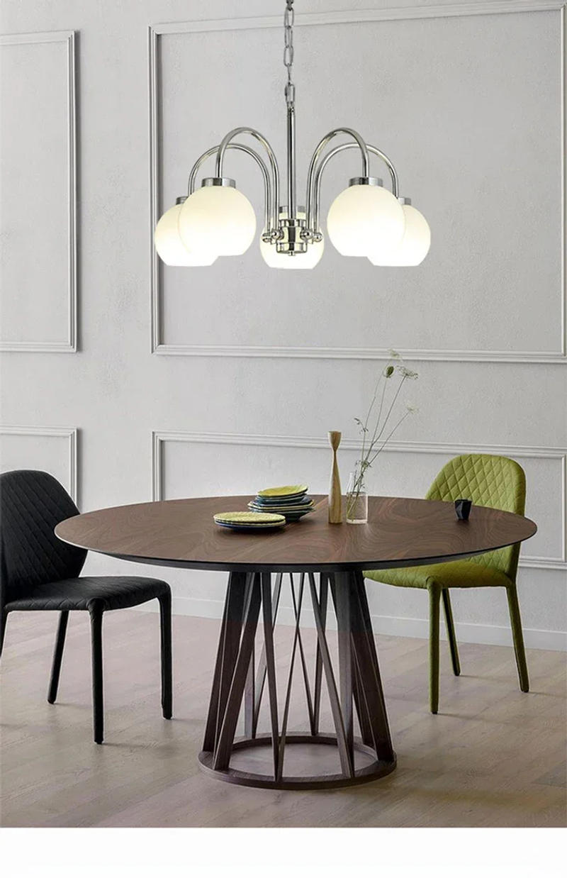 Description Picture 4 of itemModern Classic LED Chandelier Mid Century Contemporary Ceiling Light Fixtures with Chrome Finish and Opal Glass Shade for Bath