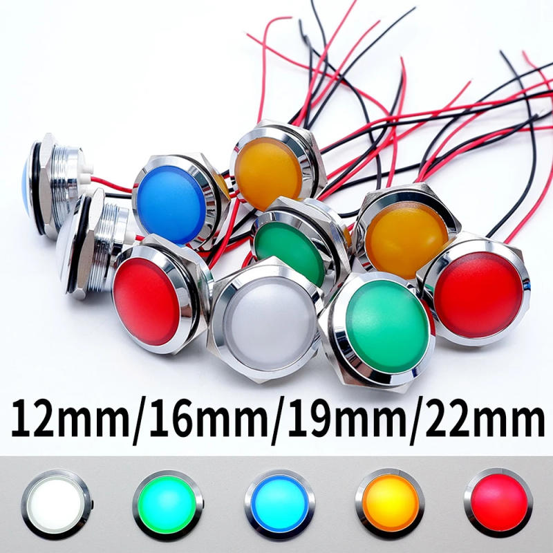Description Picture 4 of item10pcs LED Metal Indicator Light 12mm/16mm/19mm/22mm Waterproof Warning Signal Lamp With Wire 3V 6V 12V 24V 110V 220V Red Green