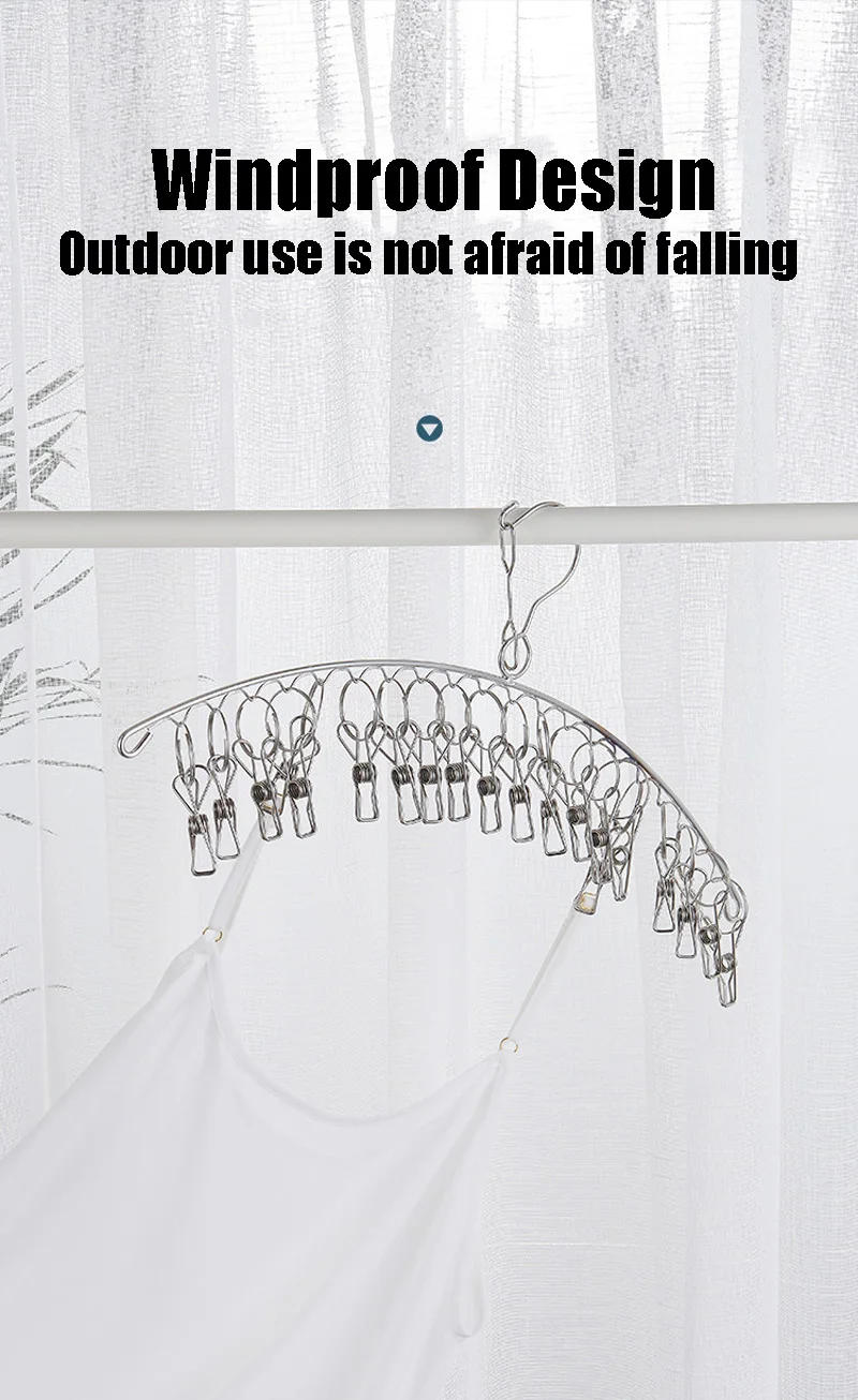 Description Picture 3 of item6-20Pegs Stainless Steel Clothes Drying Hanger Windproof Clothing Rack Clips Sock Laundry Airer Hanger Underwear Socks Holder