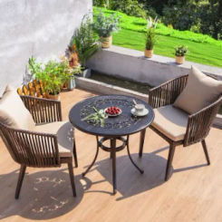 Vine chair three piece set, balcony, small tables, chairs, coffee table, terrace, rattan woven backrest, outdoor leisure, Nordic