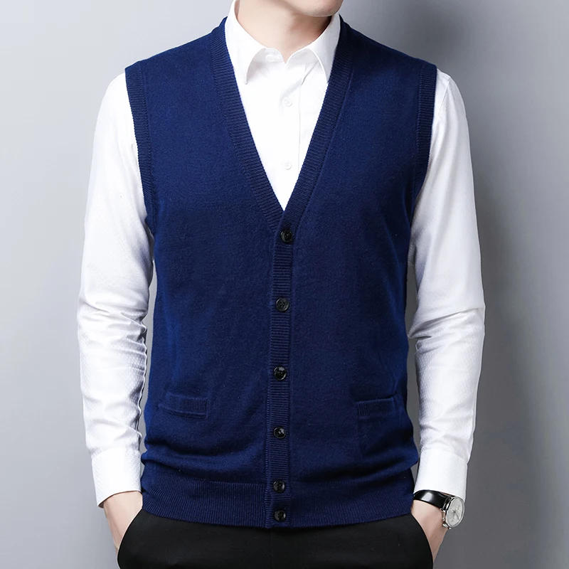 Description Picture 5 of itemMen Soft Wool Vest Sleeveless Knit Buttons Down V Neck Basic Sweater Cardigan for Autumn Winter Smart Casual England Style 00453