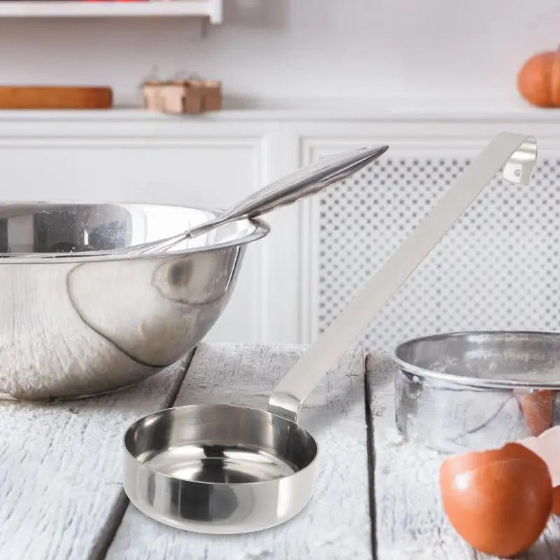 Description Picture 2 of itemStainless Steel Pizza Sauce Spoon Soup Ladle Serving Spoon Flat Bottom Measuring Scoop Cooking Spoon Kitchen Tools