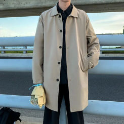Spring and Autumn Men's New Mid Length Korean Style Trendy Loose Light Business Fashion Trench Coat