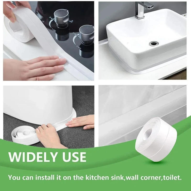 Description Picture 4 of item2/1pc Self-adhesive Sealing Tape PVC Oil-Proof Kitchen Sink Edge Caulk Tape Waterproof Bathroom Toilet Corner Wall Sticker