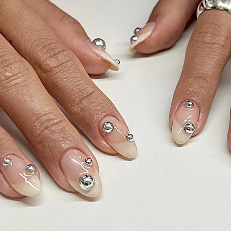 Description Picture 4 of item1 Box Silver/Gold/Rose Gold Shiny Metal Steel Bead Nail Art Decorations Round Bead Mixed Size 3D Rhinestones Manicure Supplies