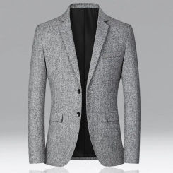Men Blazer Solid Color Single Breasted Autumn Winter Two Buttons Pockets Suit Coat Wedding Groom Handsome Pockets Suit Coat