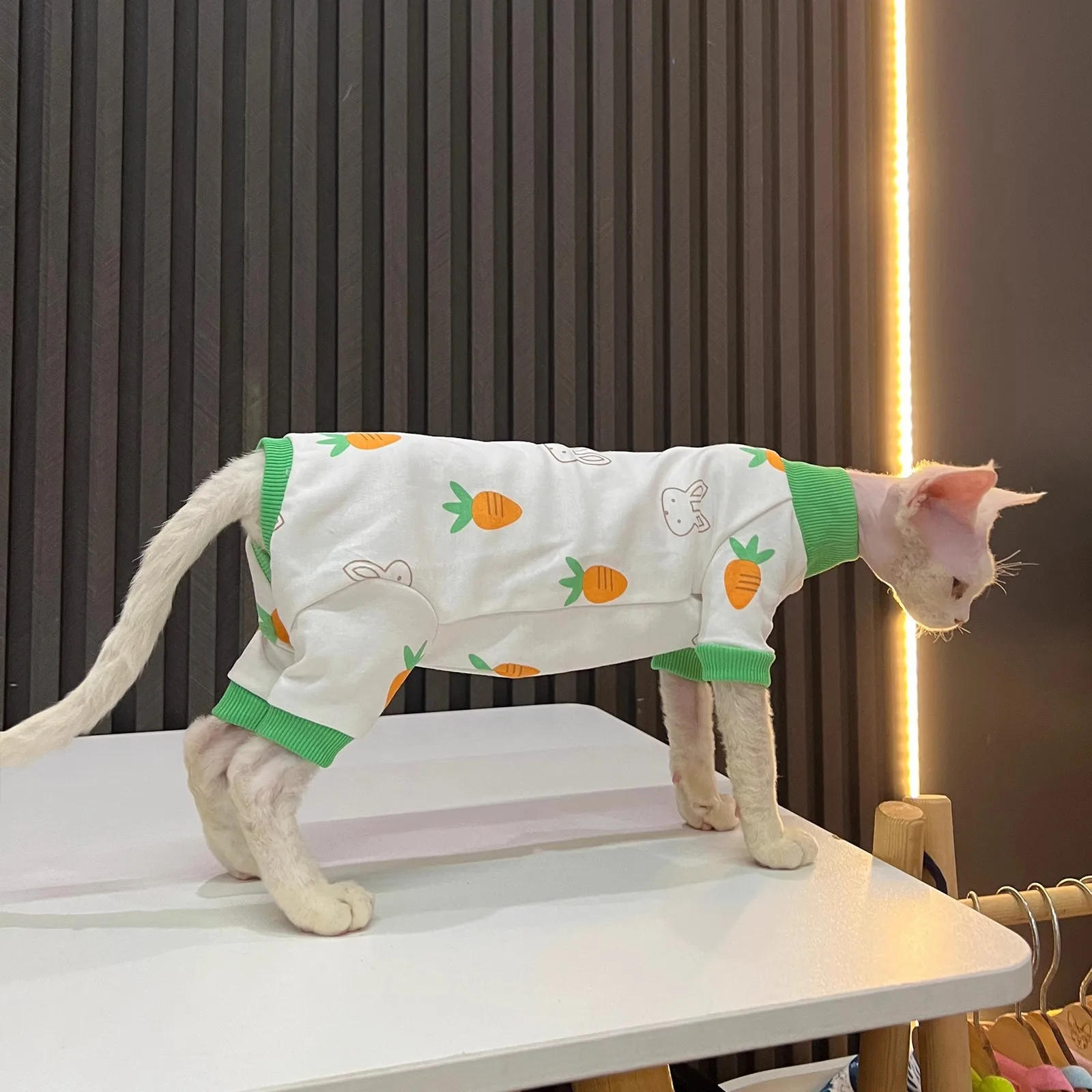 Description Picture 5 of itemSpring Autumn Cat Clothes for Cats Cherry Print Sphynx Hairless Cat Jumpsuit Turtleneck Full Coverage Kitten Cat Pajamas Onesies