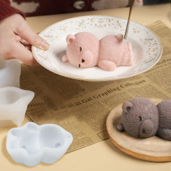 Summer Cute Sleeping Bear Ice Cream Shaper Silicone Mold Dessert Pudding Mold Chocolate Fondant Mousse Cake Baking Tool