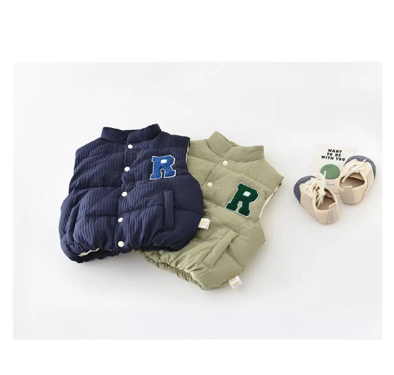 Description Picture 2 of item2025 Winter New Baby Sleeveless Warm Vest Cotton Infant Letter Casual Vest Jacket Toddler Boys Girls Thick Windproof Vest Coat