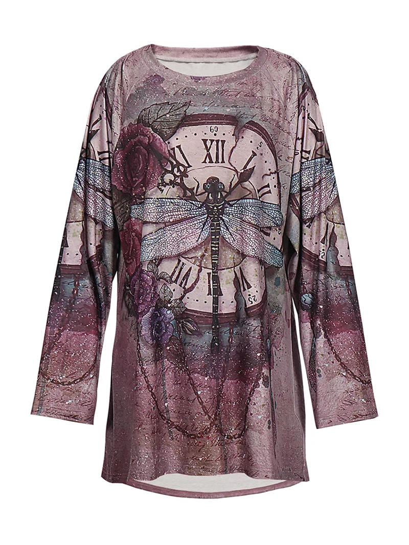 Description Picture 3 of itemWomen's plus Size Long Sleeve Pullover T-Shirt round Neck Commuter Style Butterfly Pattern Fall Winter New Top