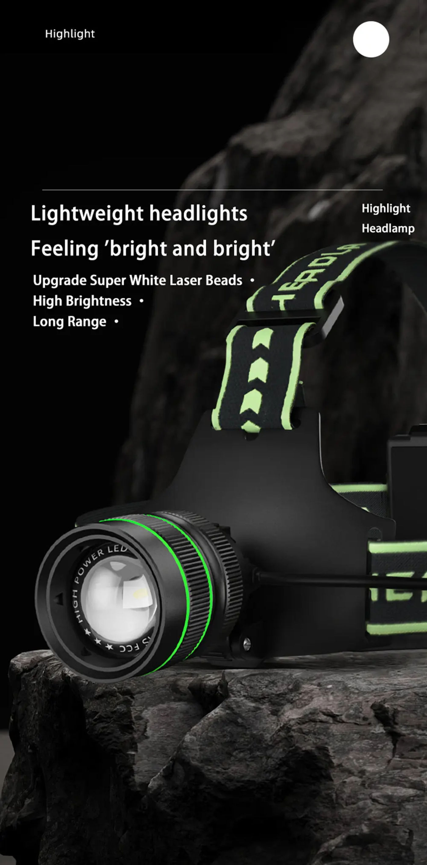 Description Picture 3 of itemHigh Power Spotlight Long Range Headlamp Type-C Charging 5 lighting modes Wave hand induction Flashlight Output For Camping