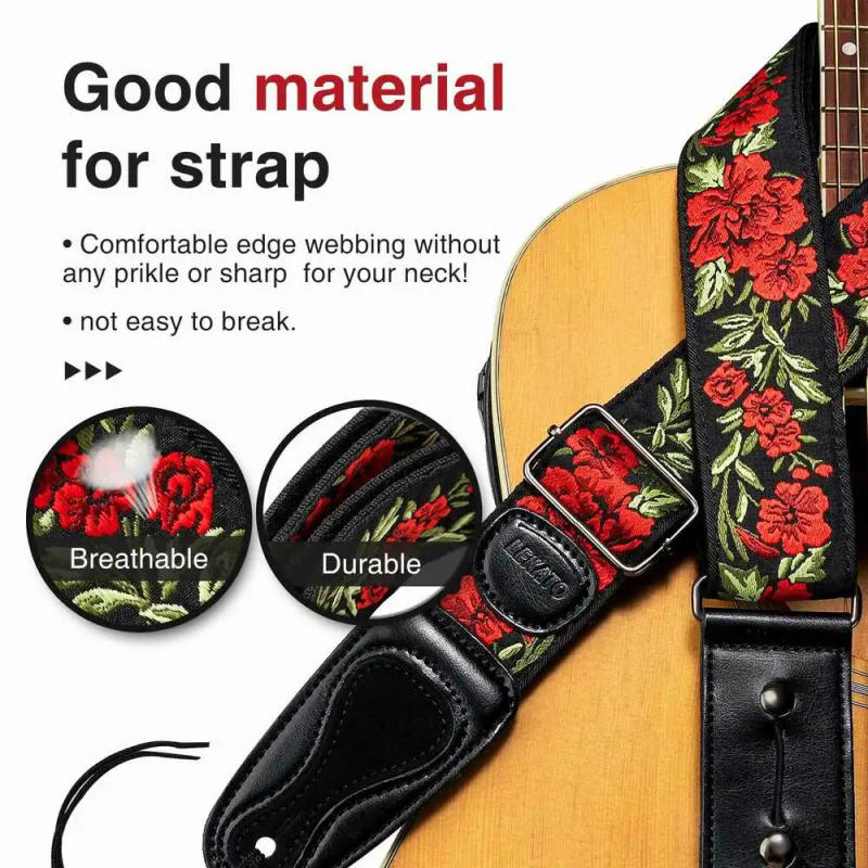 Description Picture 6 of itemLEKATO LGS-6 Guitar Strap with 6 Picks 2 Locks for Electric Acoustic Guitar Bass for Electric Acoustic Wooden Guitar Bass Belts