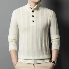 Men's New Thick Warm Button Half-Collar Wool Sweater Business Autumn and Winter Brand Pullover