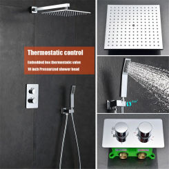 Bathroom thermostatic rainfall shower faucet set system wall mounted 10 inch rainfall shower head double functions bath faucet